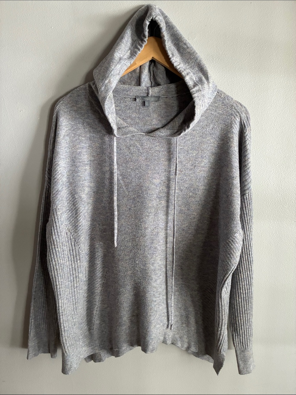 Wit & Wisdom Gray Relaxed Fit Hooded Sweater Women’s L Oversized Ribbed Sleeve